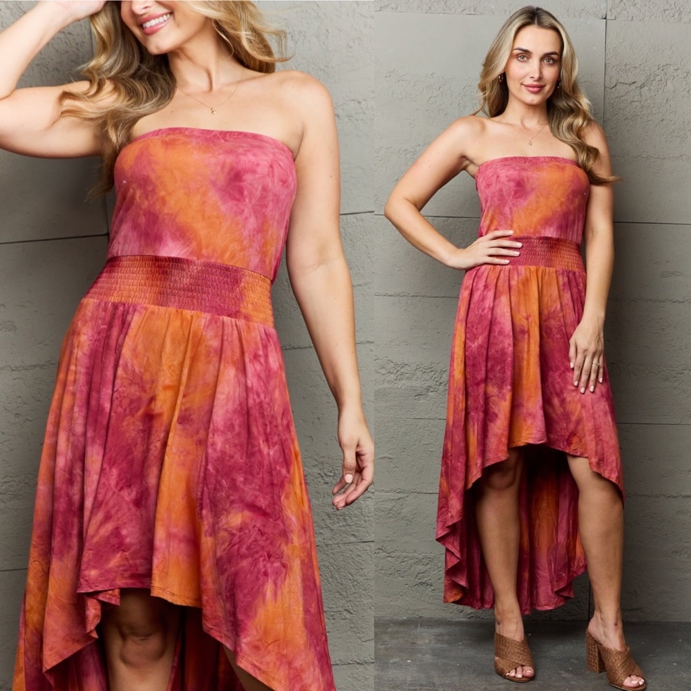 Tie Die Strapless Maxi Dress
